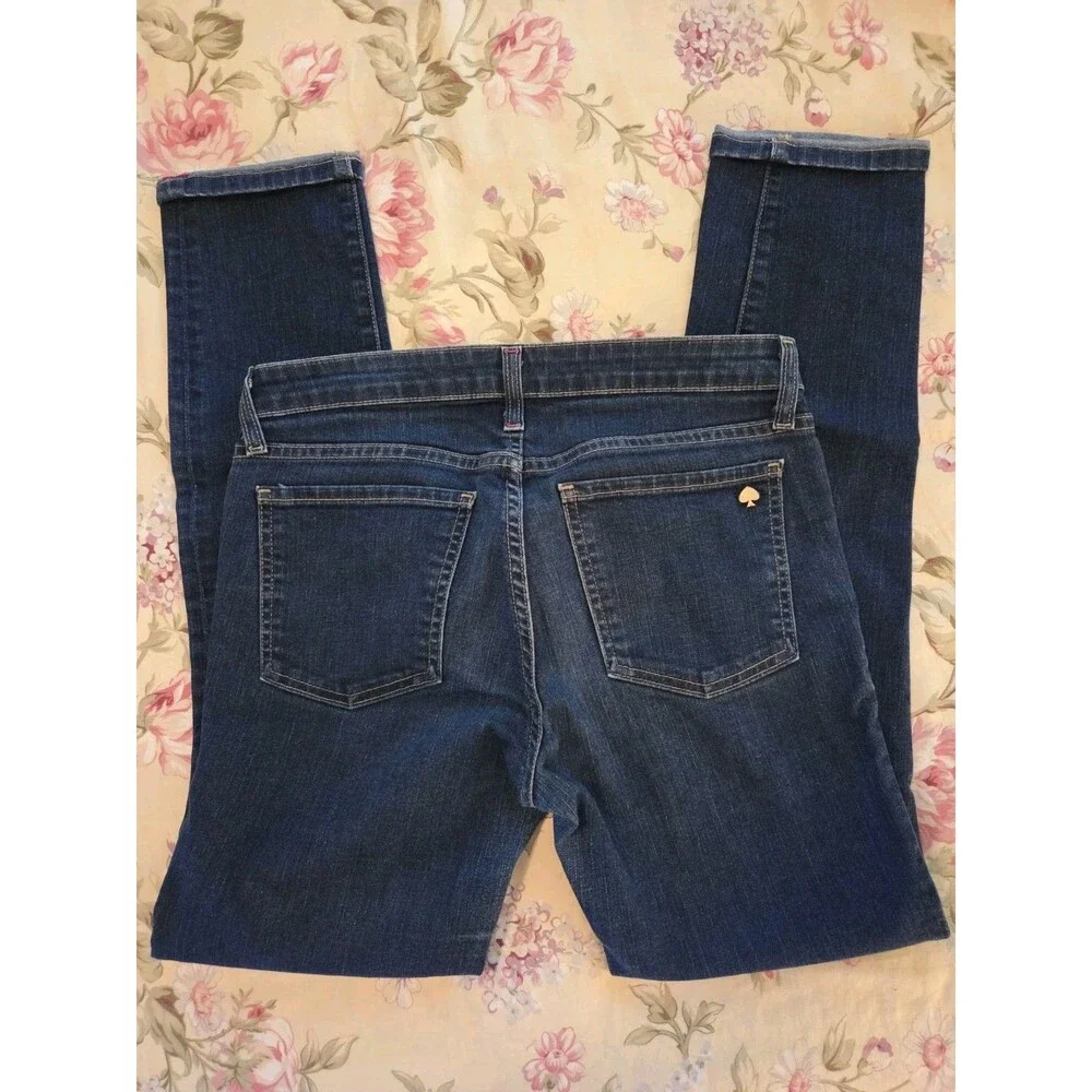 Kate Spade Play Hooky Skinny Jeans Broome Street Size 27 Dark Wash Pink Stitch